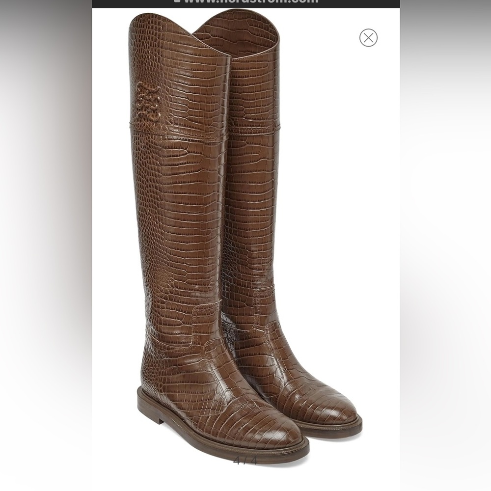 Fendi Croc-Embossed Leather Tall Boots